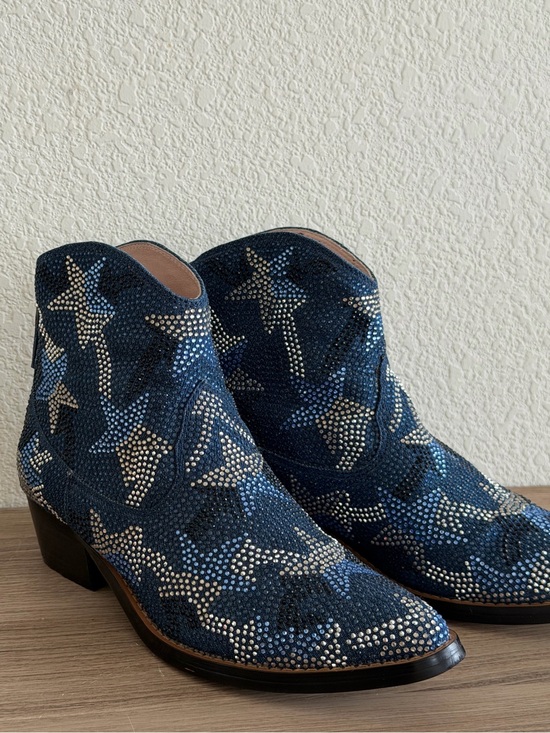 Lola Cruz Shoes - Lola Cruz Blue Star Crystal Embellished Western Ankle Boots Statement Booties 38